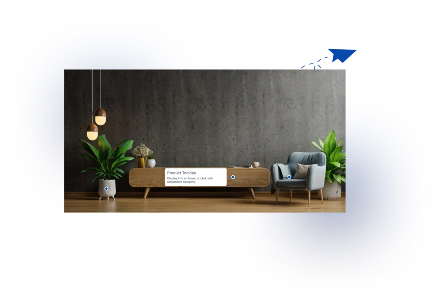 Highlight specific image areas using clickable hotspot points.