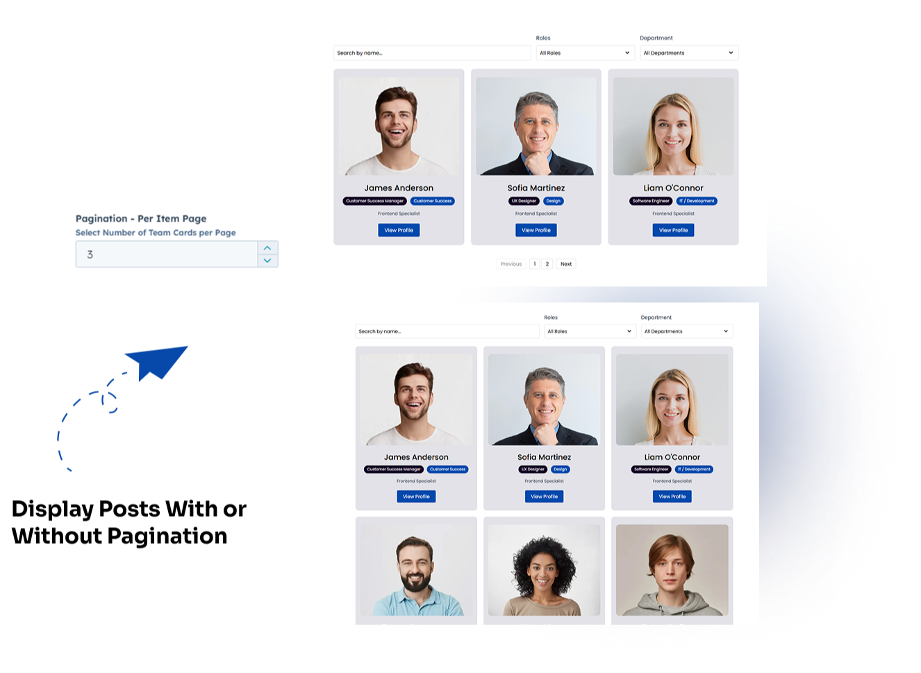 Choose to Display Team Cards Posts With or Without Pagination