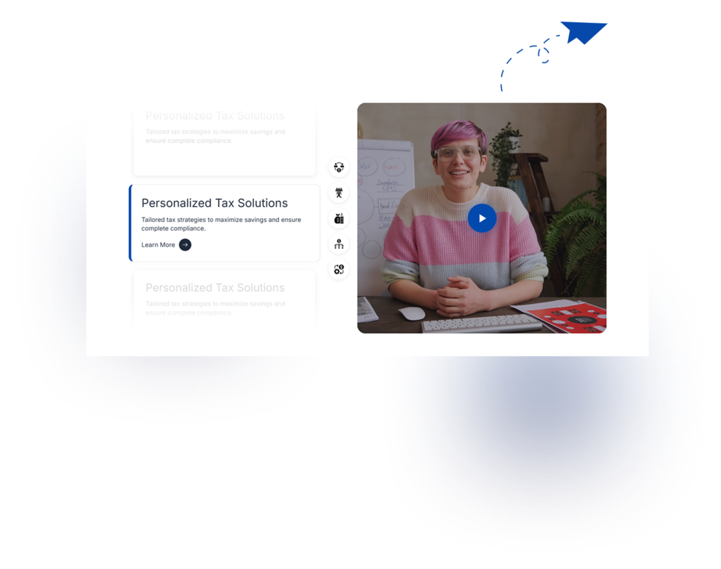 Click cards or icons to instantly switch content, including images and videos.