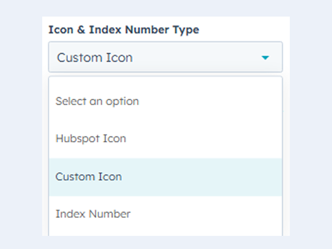 Choose Index, Custom, or HubSpot Icons