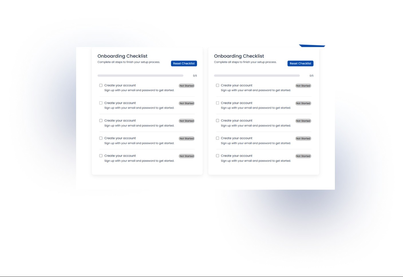 Visually track your journey to completion. Watch the bar fill up as you knock out setup tasks.