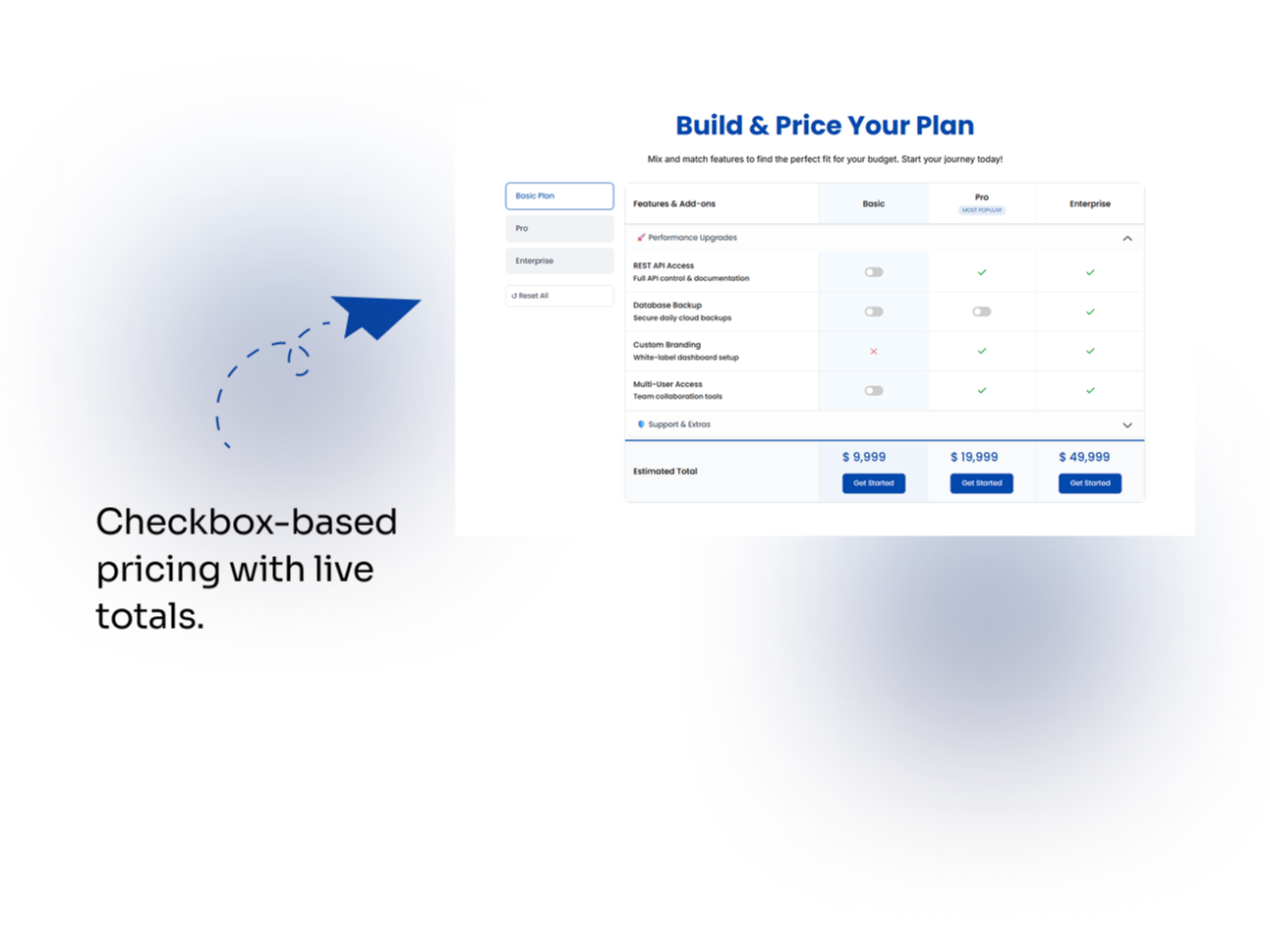 Checkbox-Based Pricing Calculator