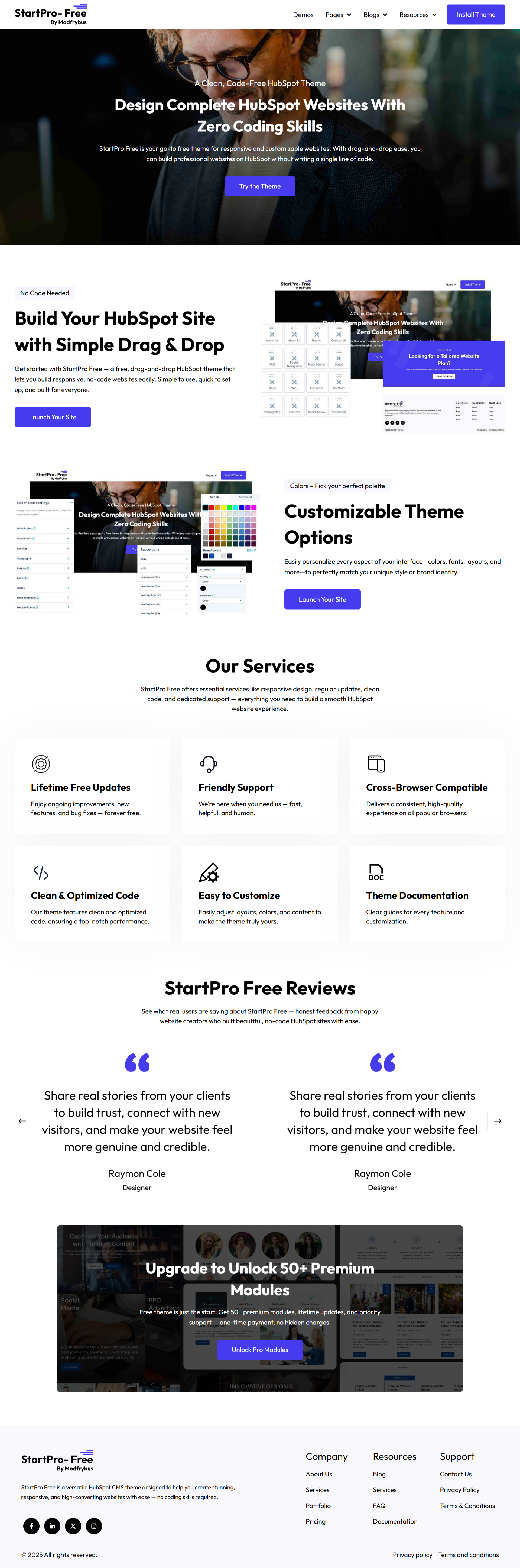 Design complete HubSpot websites with StartPro Free — simple drag-and-drop, no coding required.